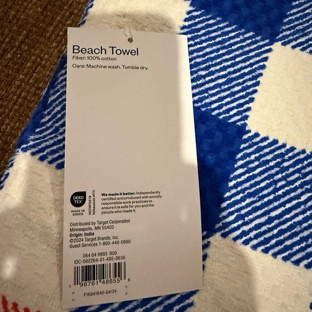 ROOM ESSENTIALS Red and Blue Checkered 6 Foot Beach Towels (SET OF 3)